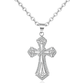 Trendy Gold Plated Necklace Wholesale| Western Catholic Prayer Cross Pendant Necklace Thick Chunky| Women Unisex Religion Jewelry in 18k yellow and white gold