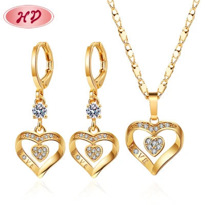 Wholesale Jewelry China Batch Heart Necklace Sets Matching Drop Earrings 18k Gold Plated Accessories