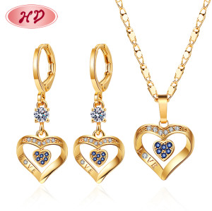Wholesale Jewelry China Batch Heart Necklace Sets Matching Drop Earrings 18k Gold Plated Accessories