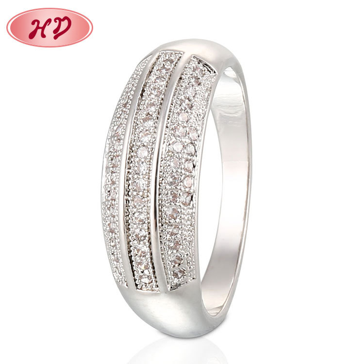 Platinum Plated Cubic Zirconia Stone Triple Wedding Engagement Anniversary Simple Promise Rings