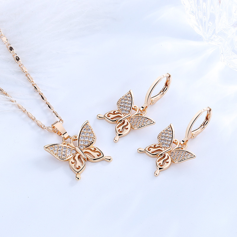 Cute Women Artificial Jewellery Butterfly Earrings and Necklace Sets white 2 2