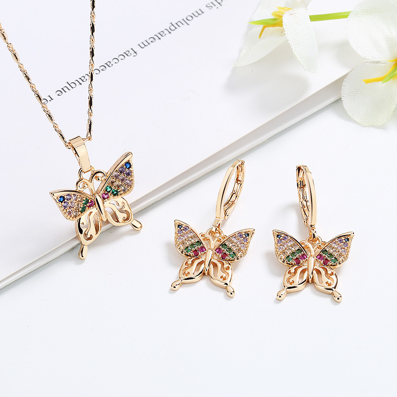 Cute Women Artificial Jewellery Butterfly Earrings and Necklace Sets multi 1
