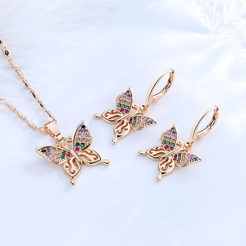 Cute Women Artificial Jewellery Butterfly Earrings and Necklace Sets multi 2
