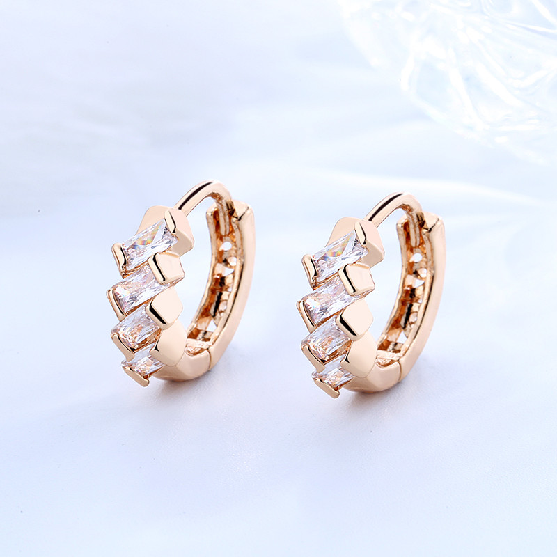 CZ Baguette Huggie Earrings white 2