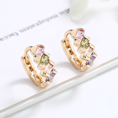 18k Jewelry Supplier|  Joyas CZ Diamond Cluster Baguette Huggie Earrings|  AAA Grade Zirconia Cubic 18k Gold Brass