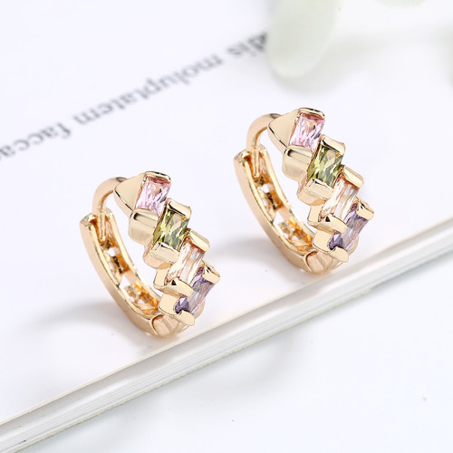 Oro Laminado 18k Jewelry Supplier|  Joyas CZ Diamond Cluster Baguette Huggie Earrings|  AAA Grade Zirconia Cubic 18k Gold Brass