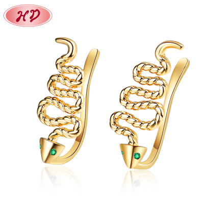 Bulk Cheap Good Quality Jewelry| Personalized Ear Cuff Earrings Snake S-Shape Huggies for Women No Piercing| Brass 18k Gold Plated CZ Cubic Zirconia Jewellery