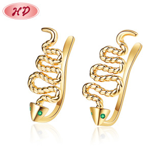 Bulk Cheap Good Quality Jewelry| Personalized Ear Cuff Earrings Snake S-Shape Huggies for Women No Piercing| Brass 18k Gold Plated CZ Cubic Zirconia Jewellery