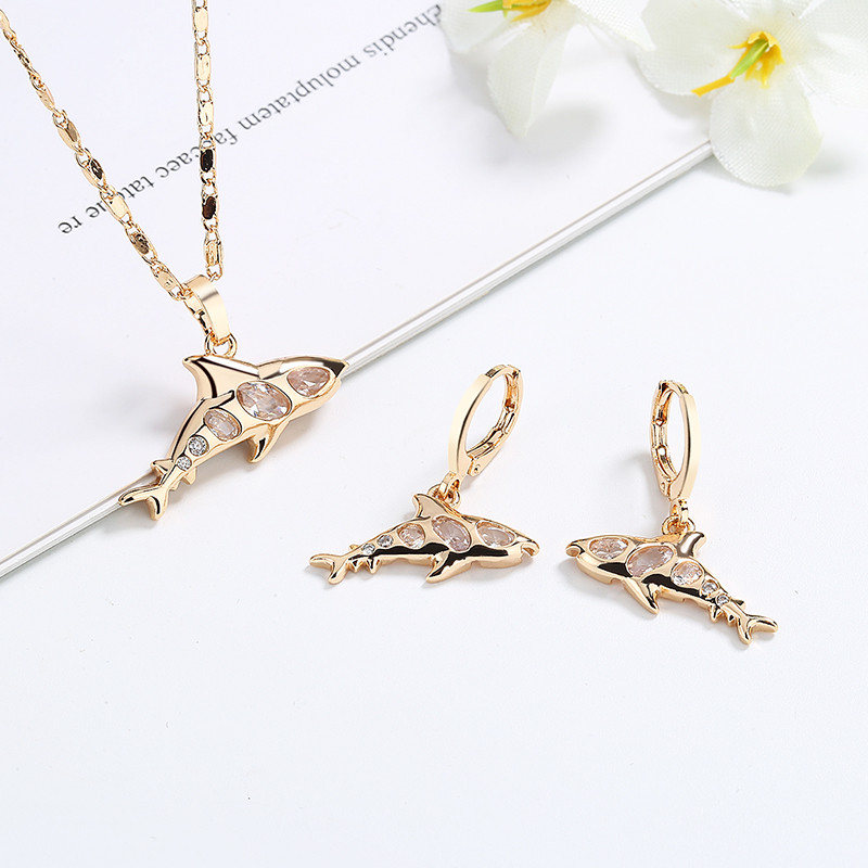 Cute Women Dolphin Earrings and  Necklace Sets white1