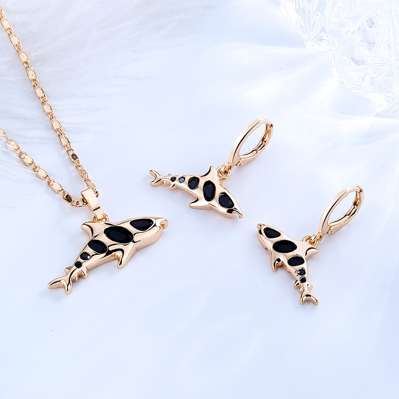 Cute Women Dolphin Earrings and  Necklace Sets black 2