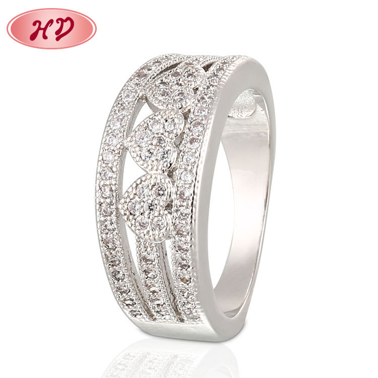 Hollow Heart Shaped Pattern Carved Ring rhodium