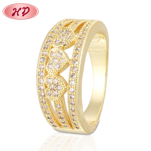 Chinese Manufacturer Jewelry Supply| Hollow Heart Shaped Pattern Carved Ring| Cubic Zirconia Rhodium 18k Gold Plated Engagement Wedding Band