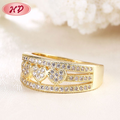 Chinese Manufacturer Jewelry Supply| Hollow Heart Shaped Pattern Carved Ring| Cubic Zirconia Rhodium 18k Gold Plated Engagement Wedding Band