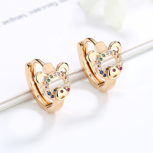 Chinese Good Quality Earring Wholesale Brand| Teddy Bear Cute Small Ear Huggie for Teenagers Kids Girls | 18k gold plated AAA Cubic Zirconia