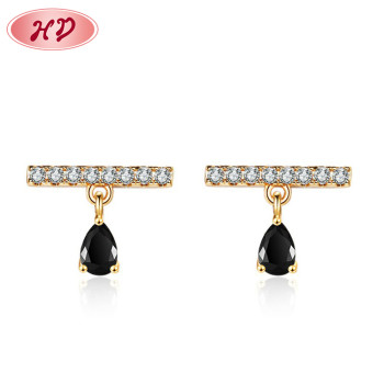 Fashion Stud Earring Exporter| Simple Minimalist Dangling Cubic Zirconia 18k Gold Plated Ear Studs| Classic Women Piercing Jewelry