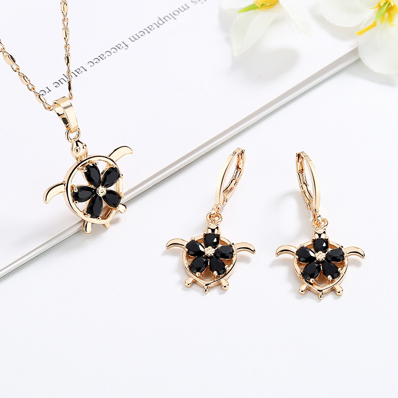 Cute Women Dolphin Earrings and  Necklace Sets black