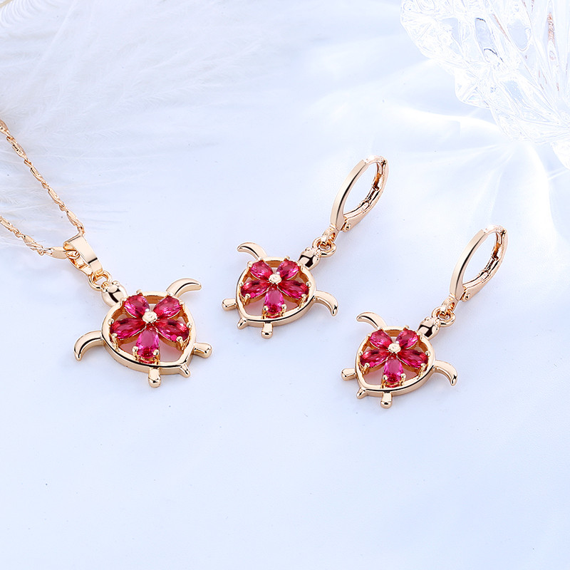 Cute Women Dolphin Earrings and  Necklace Sets pink 2