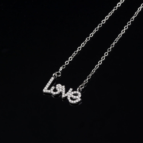 Custom Made Pendant Necklace for Women| LOVE Sign Letters for Romantic Valentine's Day Gifts| AAA Cubic Zirconia Rhodium 18k Gold Plated Brass Jewelry Wholesale