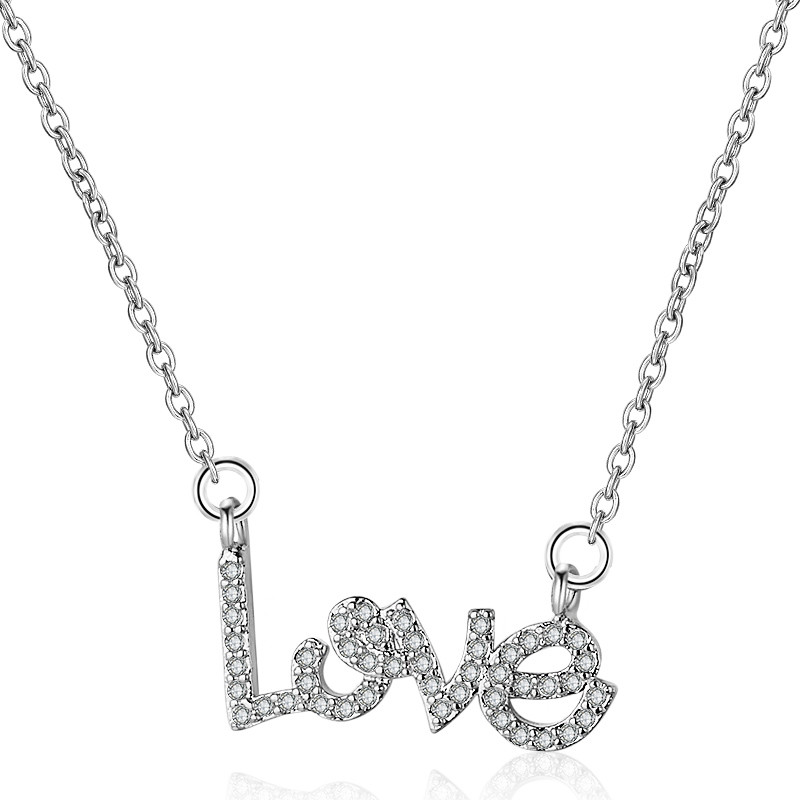 LOVE Sign Letters Pendant Necklace rhodium plated 2