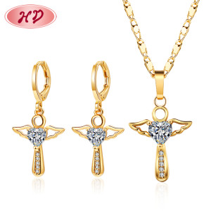 Kids Girl Jewelry Sets Wholesale in China| Angle Fairy Magic Wand Wings Pendant Necklace and Matching Earring Sets| Hypoallergenic Children Women Girl Brass Jewelry Cubic Zirconia 2022