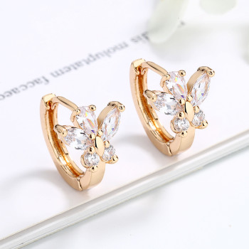 Wholesale Earrings for Women 18k Gold Plated| Multicolor White AAA Cubic Zirconia Butterfly Ear Huggies| Brass CZ Earings 2021