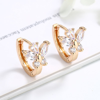 Wholesale Earrings for Women 18k Gold Plated| Multicolor White AAA Cubic Zirconia Butterfly Ear Huggies| Brass CZ Earings 2021