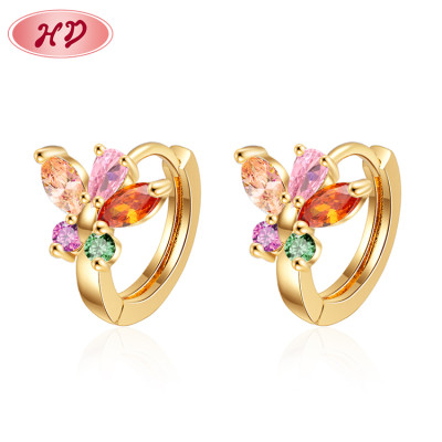 Wholesale Earrings for Women 18k Gold Plated| Multicolor White AAA Cubic Zirconia Butterfly Ear Huggies| Brass CZ Earings 2021