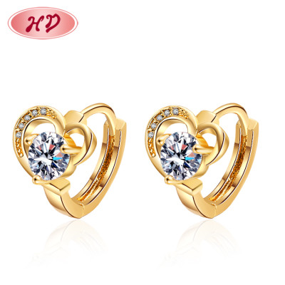 Heart Shaped Shinning Earrings| Love Huggies Piercing Ear Lobe Wholesale Fashion Accessories for Women| 18k Gold Plated Cubic Zercon