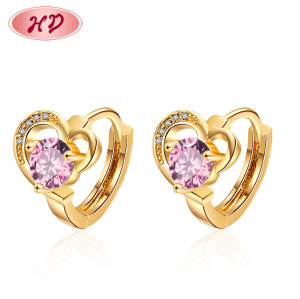 Heart Shaped Shinning Earrings| Love Huggies Piercing Ear Lobe Wholesale Fashion Accessories for Women| 18k Gold Plated Cubic Zercon