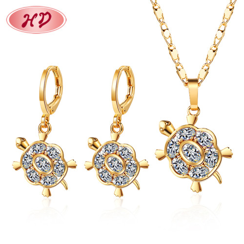 Wholesale Custom Made Plated Jewelry Sets| Cute Turtle Animal Set of Jewelry| 18k Gold AAA Grade Zirconia Gift Set Jewellery Bulk