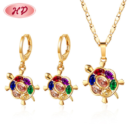 Wholesale Custom Made Plated Jewelry Sets| Cute Turtle Animal Set of Jewelry| 18k Gold AAA Grade Zirconia Gift Set Jewellery Bulk