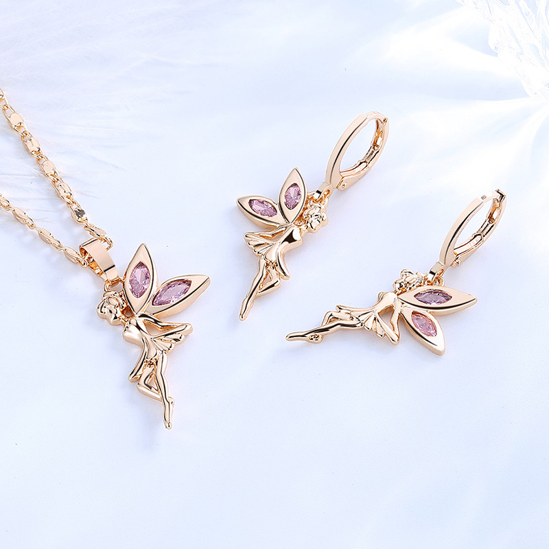 Cubic Zirconia Tinkle Bell Elf Jewelry Sets pink 2