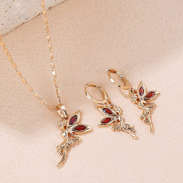 Cubic Zirconia Tinkle Bell Elf Jewelry Sets red 3