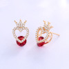 Jewelry Factory Distributor |Evil Red Queen Crown Heart Shape Ear Studs Women Earrings| 18 Karat Gold Plated Cubic Zirconia Jewelry