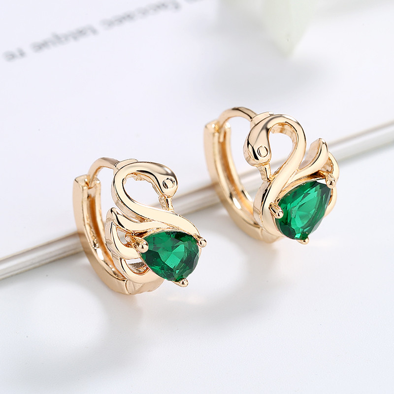 Iconic Swan Huggie Hoop Earring green 1