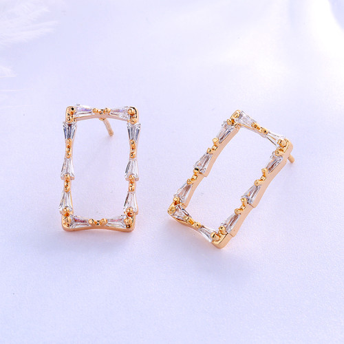 Wholesale Jewellery Manufacturers| Cubic Zirconia Square Hyperbolic Exaggerated Big Stud Earrings| 18k Gold Plated Earings for Women