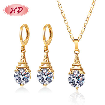 Wolesale Jewelry De Oro Laminado 18k| Paris Effle Tower Fancy Woman Earrings and Necklace Set Non Tarnish| Jewellery Factories in China