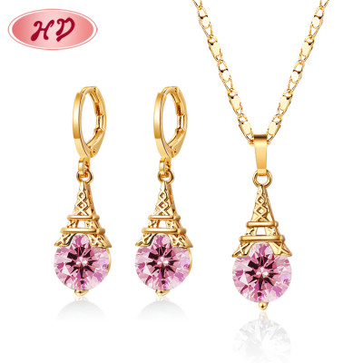 Wolesale Jewelry De Oro Laminado 18k| Paris Effle Tower Fancy Woman Earrings and Necklace Set Non Tarnish| Jewellery Factories in China