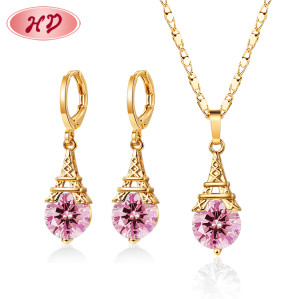 Wolesale Jewelry De Oro Laminado 18k| Paris Effle Tower Fancy Woman Earrings and Necklace Set Non Tarnish| Jewellery Factories in China