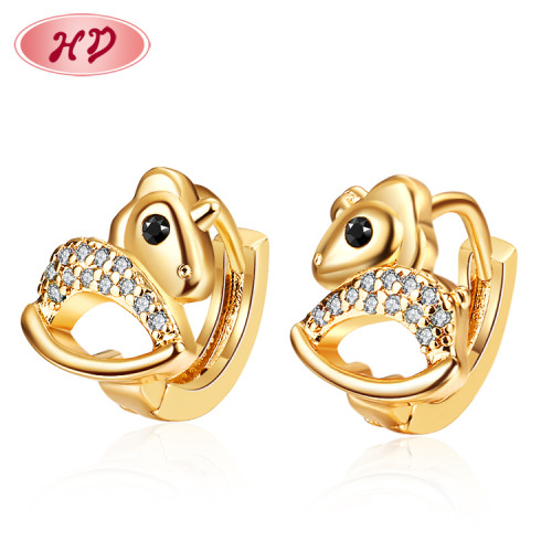 Gold Coated Jewelry Earings Women| Little Trojan Horse Cute Huggies Hoops | Cubic Zirconia 18k Plated Brass Copper Earring Non Tarnish