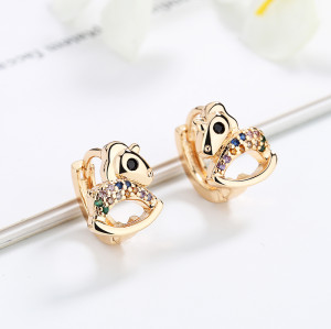 Gold Coated Jewelry Earings Women| Little Trojan Horse Cute Huggies Hoops | Cubic Zirconia 18k Plated Brass Copper Earring Non Tarnish