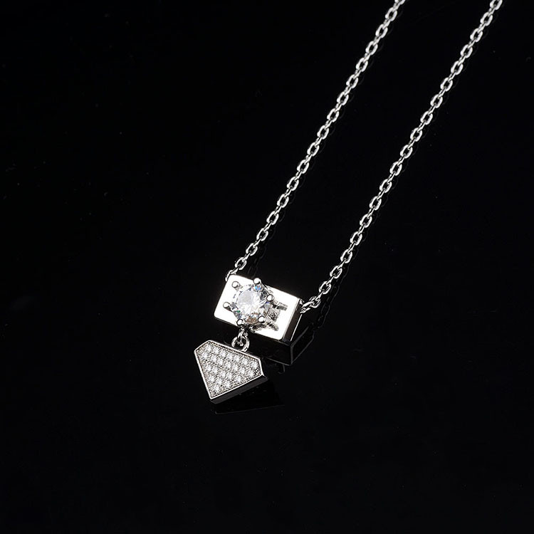 Geometry Love Heart Chunky Pendant Necklace rhodium 2