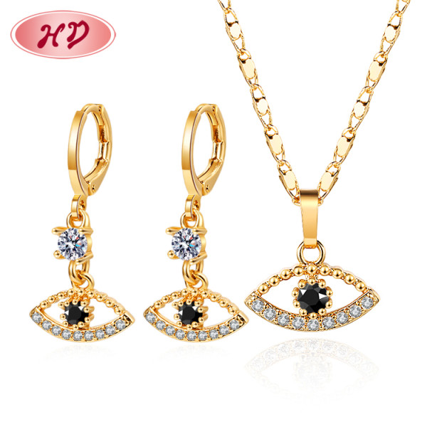 Conjunto de joyas al por mayor Precio bajo | Conjunto de joyería de collar y aretes de mal de ojo | Joyas De Latón Con Circonitas Cúbicas Chapadas En Oro De 18k