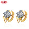 Plateado Gold Jewelri Ear Ring Mujeres Venta al por mayor | Zirconia Cuadrada Con Lazo Golpe| Suministro de aretes Joyeria con placa de oro de 18 k