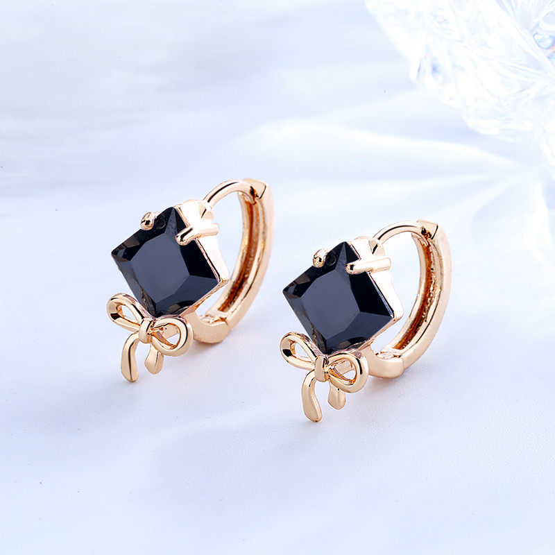 Bow Knock Black Zirconia Huggie Hoops Earring 2