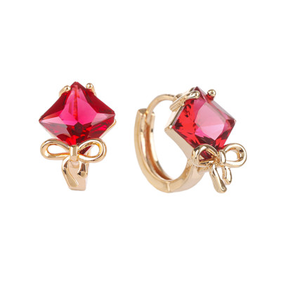 Plated Gold Jewelri Ear Ring Women Wholesale| Square Zirconia With Tie Knot| 18k Gold Plate Joyeria Earring Supply