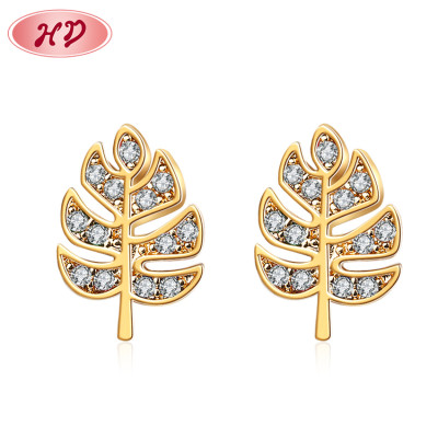 Jewelry Accessories for Teenagers Girl| 18k Gold Plated Brass Leaf Cute Stud Earrings| AAA Cubic Zirconia Micro Pave Earrings