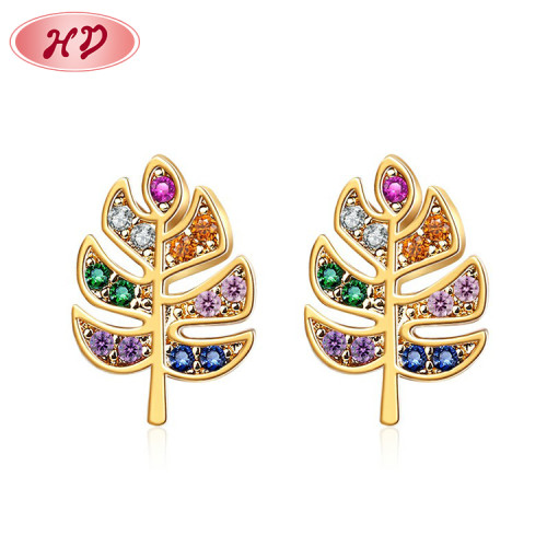 Jewelry Accessories for Teenagers Girl| 18k Gold Plated Brass Leaf Cute Stud Earrings| AAA Cubic Zirconia Micro Pave Earrings