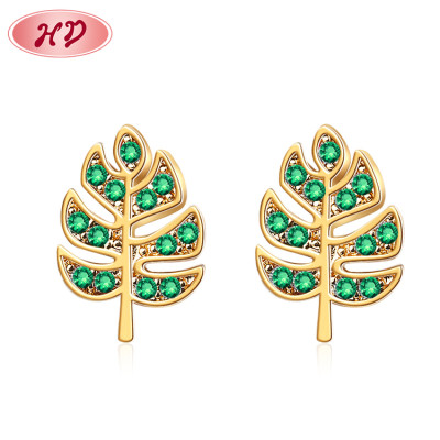 Jewelry Accessories for Teenagers Girl| 18k Gold Plated Brass Leaf Cute Stud Earrings| AAA Cubic Zirconia Micro Pave Earrings