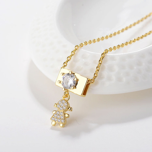 China-by-wholesale Jewelry Little Girl| Bulk Necklace 18k Gold Rhodium Plated Creative Pendant| Necklace with Cubic Zirconia